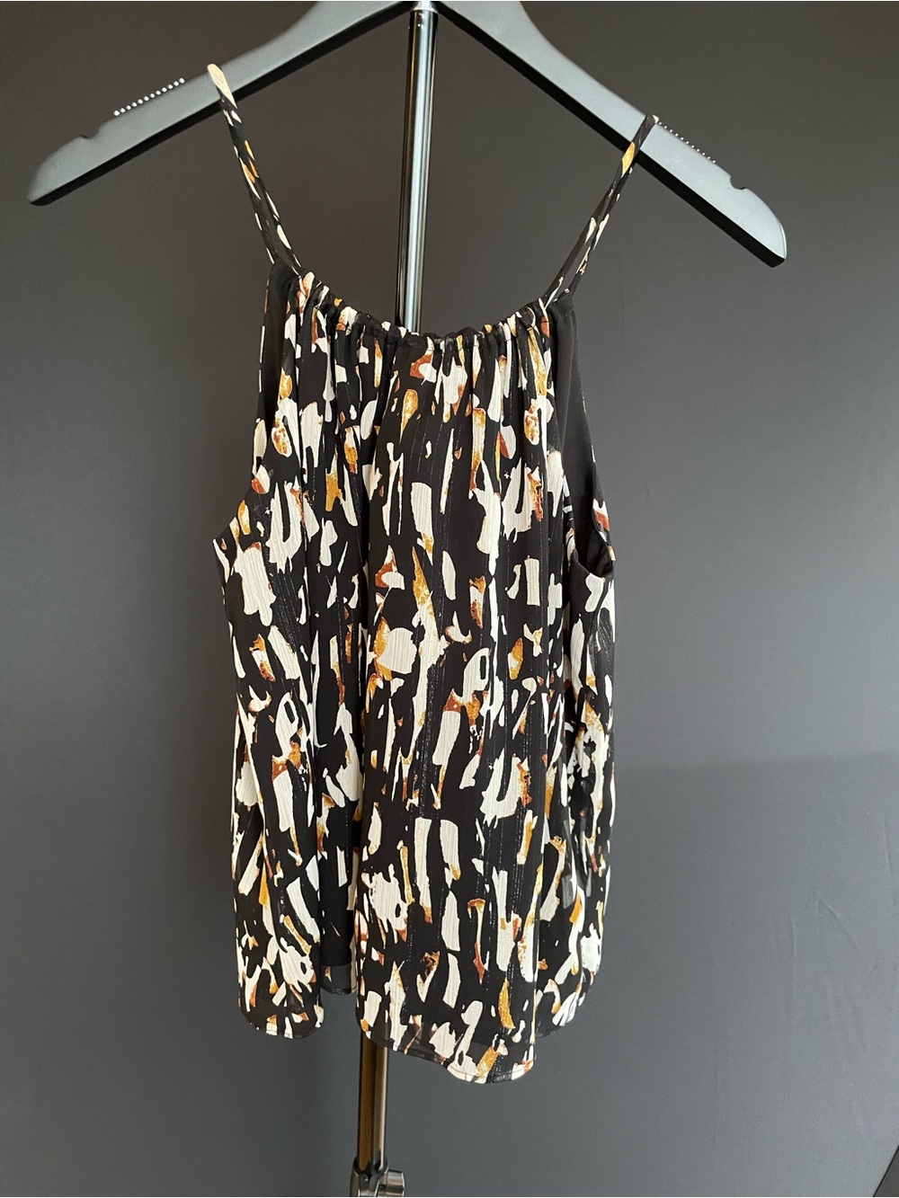 Three Eighty Two Halter Tank S Black Abstract Print Flowy Top